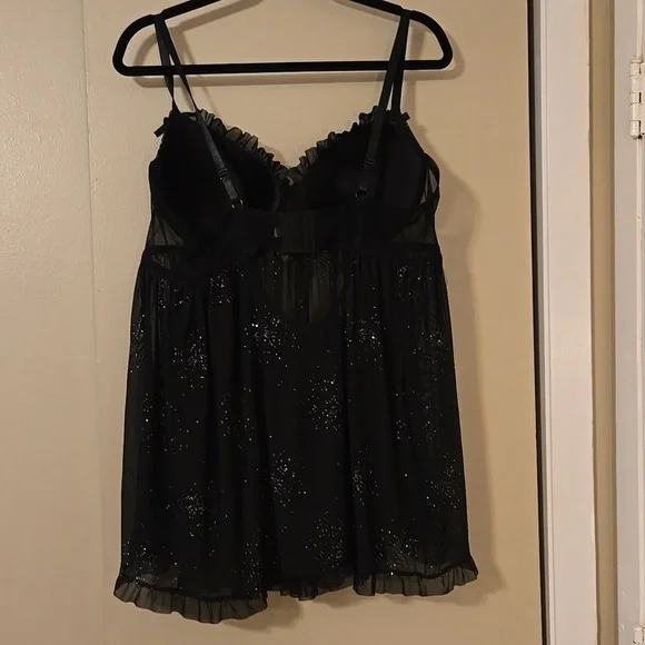 Pink Fuschia Black Glitter Plus Size Baby Doll Lingerie Size 3X - Picture 4 of 7